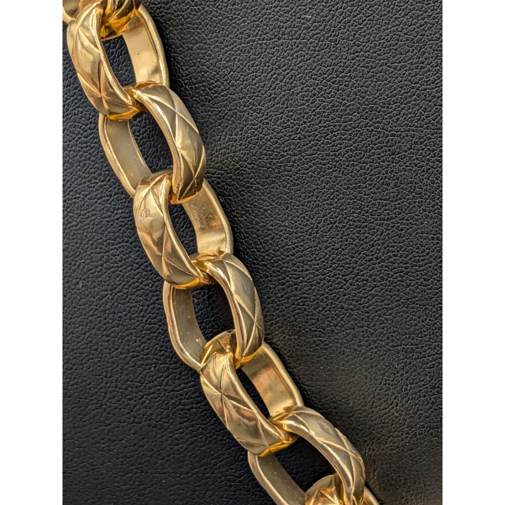 Vintage ERWIN PEARL Gold Tone Quilted Runway Bold Large Statement Necklace 28" - Picture 3 of 9